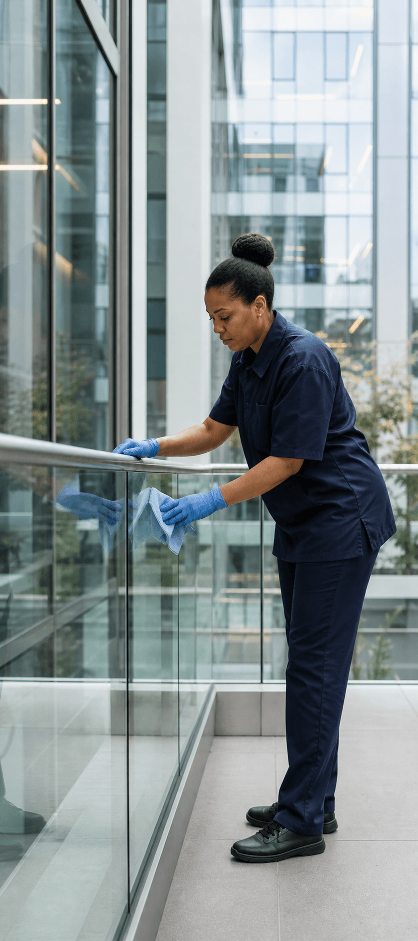 Cleaning team member at work for Poscas Limited